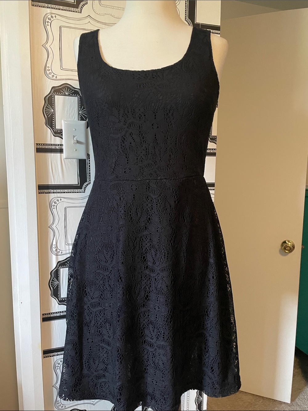 Metaphor Black Lace Scoop Neck Midi Dress